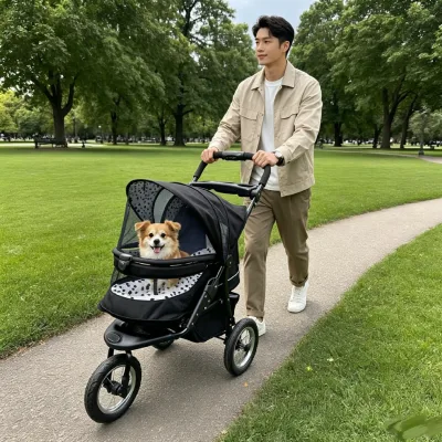JXB PG8450 3 Wheel Foldable Breathable Skylight One Click Folding Pet Jogger with Storage Space