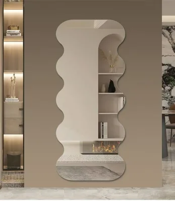 120X42CM Irregular-shaped Wall-mounted Full-length Mirror with Wavy Design, Modern Minimalist Dressing Mirror