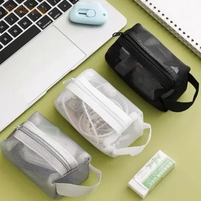 Mini Portable Storage Bag Transparent Mesh Small Item Storage Bag Key Lipstick Earphone Charger Handheld Storage Bag