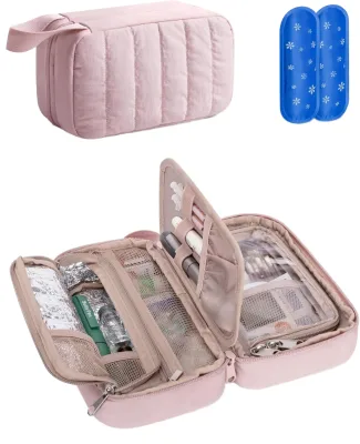 Large Capacity Pink Puffy Diabetes Insulin Insulate Cooler Bag Travel Case
