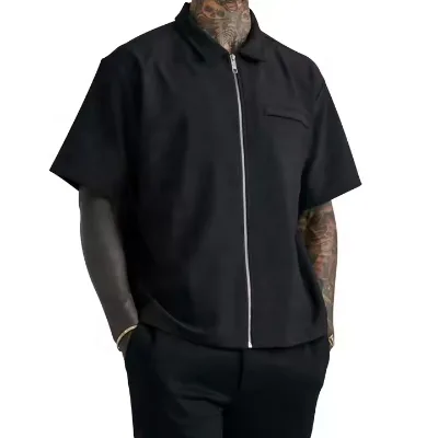 Custom Plain Dyed Knitted Breathable High Quality Polo Shirts Brand Logo Embroidered Blank Casual Off-the-shoulder Full Zipper