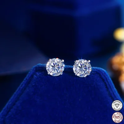 Screw Back 1ct Moissanite Stud Earrings 6.5MM D Color VVS1 925 Sterling Silver Nickel Free for Women Daily Wear