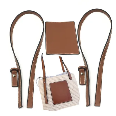 1 Set Hand-Woven Straw Bag Hand Bill Shoulder Cotton Straw Bag Pu Leather Bag Accessories Handles and Label Diy Backpack Custom