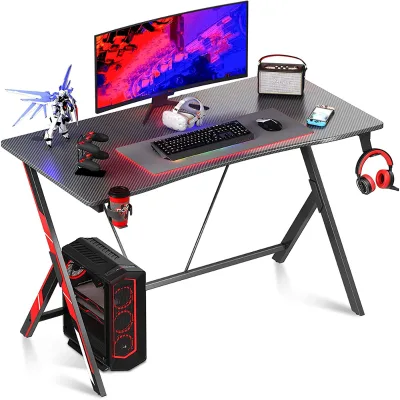 Factory Manufacture Modern Computer Gaming Desk Modern K Shape Gaming Desk for Gamers Black PC Desk