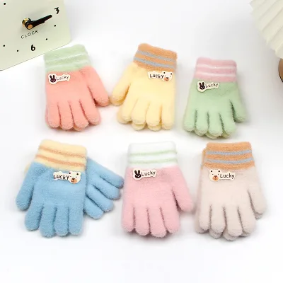 Beautiful Rabbit Decoration Acrylic Wool Knitted Children Baby Fingerless Gloves Kids Winter Elastic Magic Gloves
