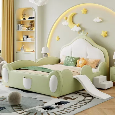 Modern Princess Bed for Kids Designer Popular Leather Children Bed High Quality Bedroom Set With Safety Children Fence for Home