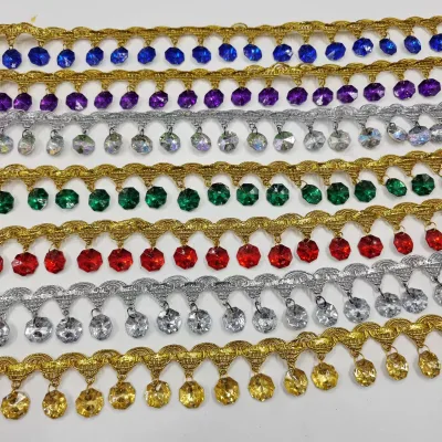 DIY Clothes Accessories Crystal Rhinestones Lace Trims Handmade Hanging Beaded Sewing Gold Silver Lace Hat Craft Braided Trims