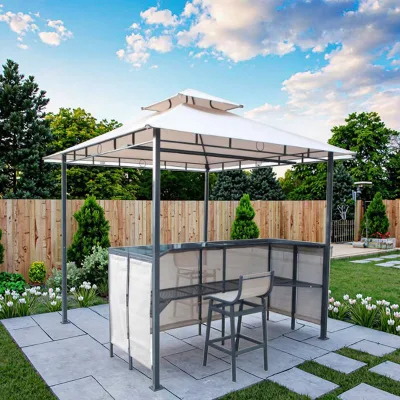 Joyeleisure 240X240X260cm Metal Garden Gazebo with Table Bar Chair Canopy & Pergola Outdoor Furniture