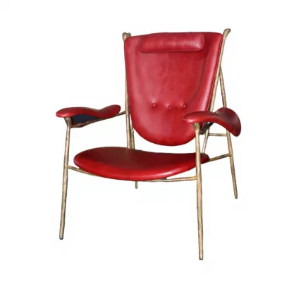 Customized Chieftain Chair Vintage Top Grain Genuine Leather Industrial Design Metal Forged Iron Reclining Lounge Chair Hotel