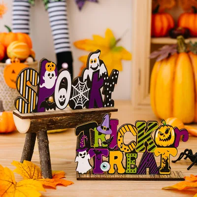 Hot Selling Halloween Pumpkin Wooden Pendants Decorations Ghost Witch Letter Party Pendants Ornament Wholesale