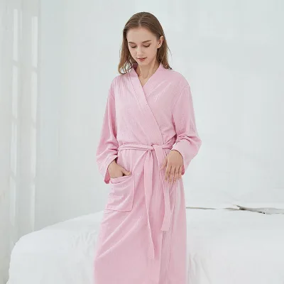 Women Solid Polyester Waffle Bathrobe, EU US Sizes Sleepwear for Hotel Home Spa