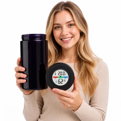 Organic Herb Packaging for Herb Cigar Supply Manager, Light-Protected Freshness Violet Glass Jar W/ Hygrometer Lid