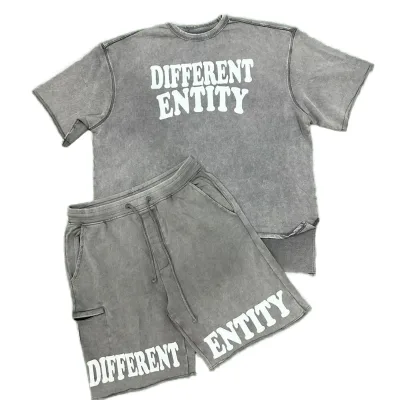 2-Piece Men's Summer Shorts and Acid Wash T-Shirt Set Custom Logo Blank Short Sets Wholesale Manufacturing