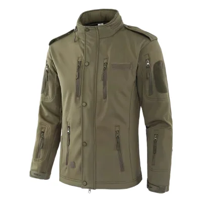 ESDY Men's Camo Rip-Stop Breathable Windproof Corduroy Anti-UV Anti-Static Spandex/Polyester Tactical Winter Fleece Coat
