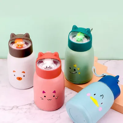 Cute Cartoon Double Wall Glass Water Cup with Lid Custom Logo Promotional Gift Drinking Cup