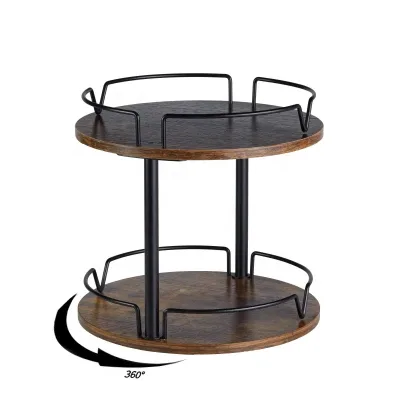 Wood Cabinet Rotating Condiments Organizer Wood Lazy Susan Turntable 2 Layer Wood Spice Rack