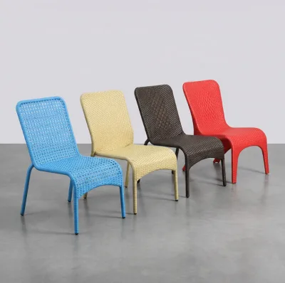 Multicolor PE Rattan Stackable Dining Chairs Hollow Woven Outdoor Side Chairs for Cafe Restaurant