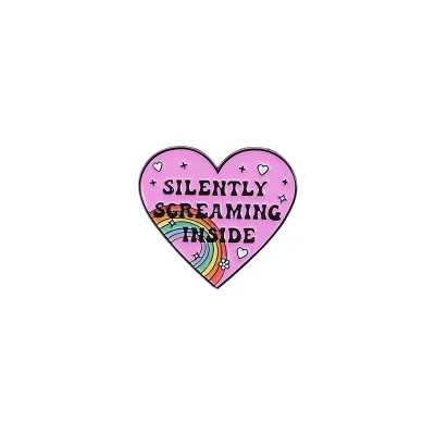 Cross-border New Cute pink love Engraved Animal Theme Brooch Creative Cartoon Personality Fun rainbow Shape Metal Accessories