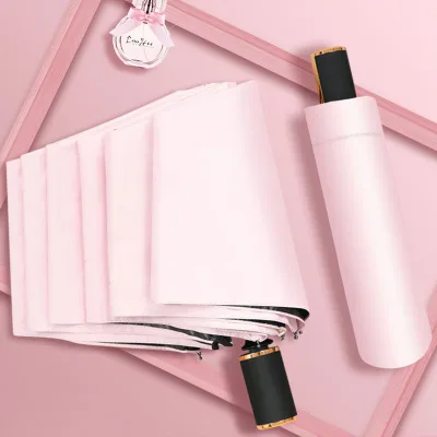 Automatic Female Summer Umbrella Wooden Handle 8K UV Protection Fully--automatic Sun Rain Shelter Customizable Logo Printing