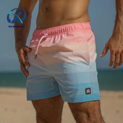Custom Logo Quick Dry Men's Swim Shorts Casual Striped & Leopard Print Beachwear Sports Surf Board Shorts Manufacturer