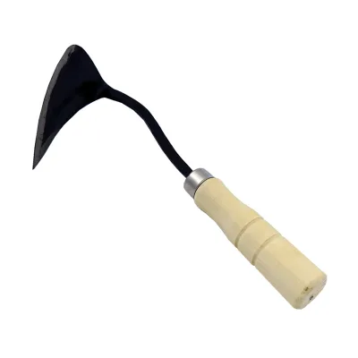 Small Wooden Handle Curved Hoe for Agricultural Gardening Bonsai Tools Triangular Pointed Forged Design for Seedling Planting