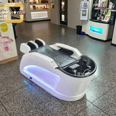 White Electric Shampoo Bed Full Body Massage of Contemporary Style Genuine Leather for Hotels Salons Beauty Barber furniture