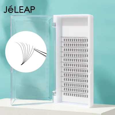 Jeleap Short Stem Premade Fans Lashes Korea PBT Fiber Pointy Base 7d Premade Fan Eyelashes Extension