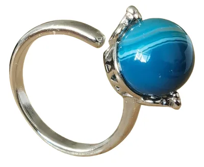 Natural Blue Agate Gemstone Crystal Rings for Women Opening Adjustable Retro Agate Finger Rings Engagement Party Jewelry