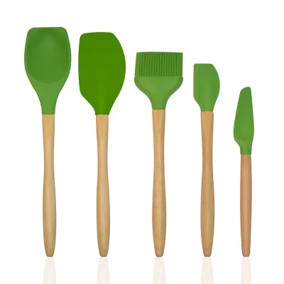 Food Safe 5Pcs Wood Handle Silicone Scraper Spatula Brush Set