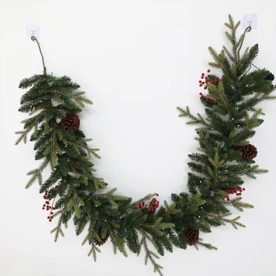 National Artificial Green Garland Tree Christmas with Crestwood Spruce Red Cherry Decorations