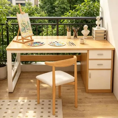 Decorative MDF Metal Office Modern Chic Desk with Drawer Cabinet, Writing Workstation for Residential Interior