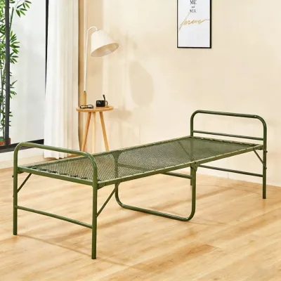 Adjustable Foldable Steel Frame Single Mattress Green Folding Bed Eco-Friendly Portable for Camping Office Home Use Adults