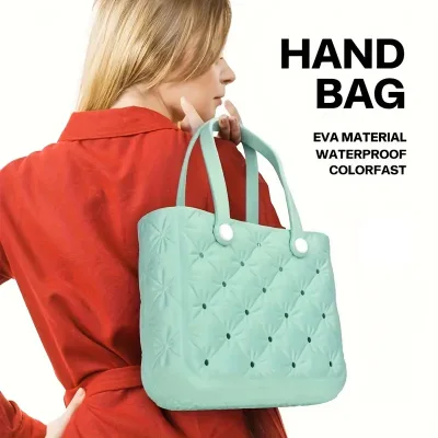 Large Casual Vacation Beach Handbag Outdoor Storage Waterproof EVA Material Fashion Hollow Travel Bag Double Shoulder Straps Two