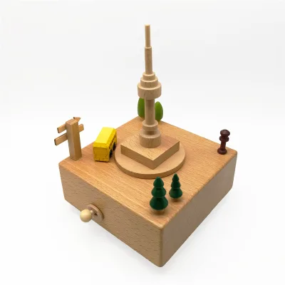 Wholesale Wooden Music Box Sky City Music Box Wood Crafts Decorations for Home