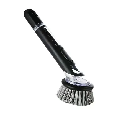 Kitchen Dish Scrubber Brushes with Handle Liquid Dispenser Cleaner Pot Dishwashing Cleaning Brush with Soap Dispenser