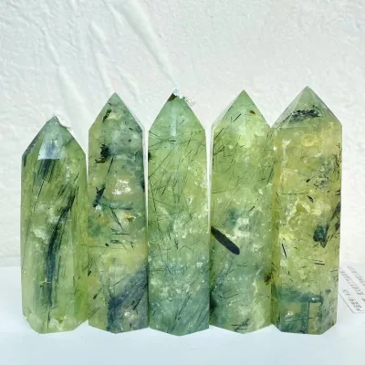 Wholesale Natural Crystal Point Wand Healing Stone Prehnite Raw Wand Crystal Point for Gift
