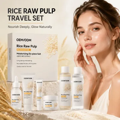 OEM ODM Korean Skincare Products Kit Organic Face Moisturizing Whitening Beauty Cosmetics Facial Rice Skin Care Set for Women