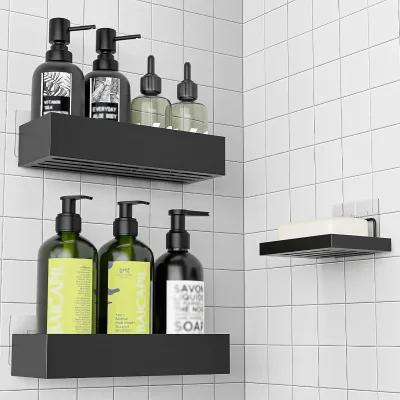 Wholesale 3 Pack Metal Bathroom Wall Mount Three-layer Shower Caddy No Drilling Adhesive with Soap Dish