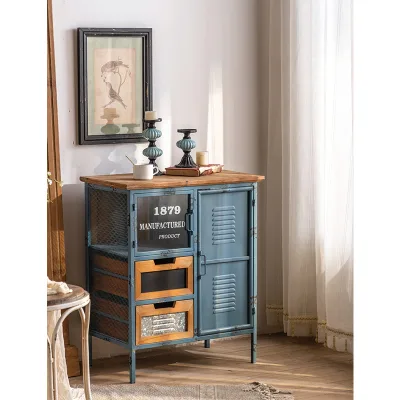 Home Furniture American Style Metal Frame Furniture Dining Room Double-door Sideboard with Drawers