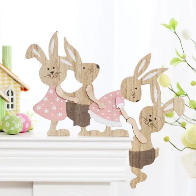New Products Easter Ins Painted Rabbit Wooden Crafts Home Decoration Door Wall Hanging China