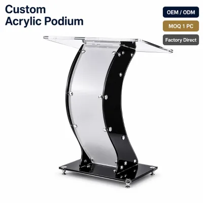 Factory Made Clear Acrylic Podium Pulpit MOQ 1 PC Custom Drawing Free Design Service