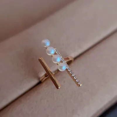 Open Design 18K Gold Plated Double Balance Beam Ring 3-4 mm Freshwater Pearl Ring Unlimited Finger Circumference