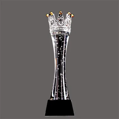 Professional New Creative Custom Logo Sports Champions K9 Professional Award Elegant Transparent Pillar Crystal Crown Trophy
