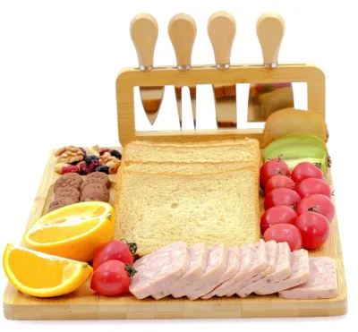 Hot Selling Large Bamboo Charcuterie Board with Knife Set Natural Wood Kitchenware for Chopping Cheese and Meats