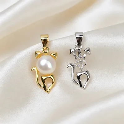 Wholesale S925 Silver Squirrel Shape Pearl Pendant Electroplated Empty Charm Holder Fit 8-9mm Round Bead Jewelry DIY Accessories