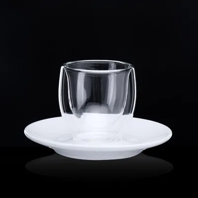 85ml Reusable Coffee Glass Cup Saucer Set and White Coffee Saucer