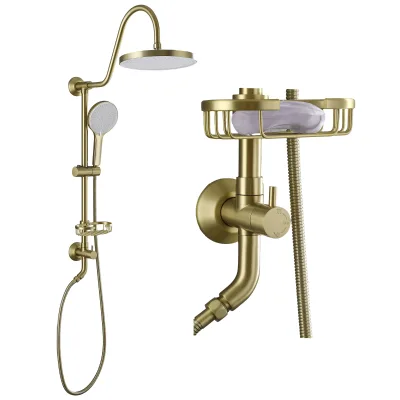 Luxury Rian Shower System Brushed Gold Stainless Steel Shower Mixer Set Exposed Shower Faucet Set