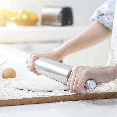 Stainless Steel Eco-Friendly Rolling Pin Tree Pattern Textured Handle Baking Tool for Fondant Dough Pie Crust Cookie Pasta