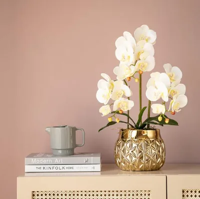 New Style High Grade Real Touch Artificial Orchid Flower in Decorative Pot White Dendrobium Orchid in Pot