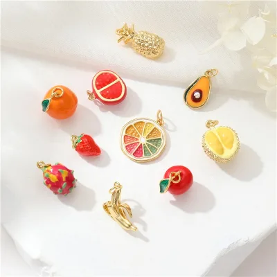 2025 Trendy Orange Watermelon Pendant Durian Strawberry Pendant Copper Strawberry Banana Fruit Pendant for Women Jewelry